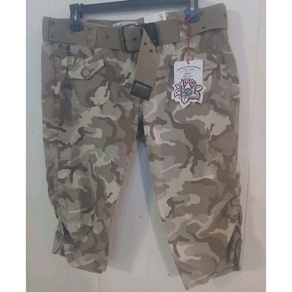 L.e.i. Camouflage Capri Pants Side Ruching Juniors Size 11 New Retro Punk Grunge